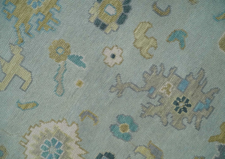 Antique Silver and Gold Vibrant Colorful Hand knotted Oushak wool Area Rug