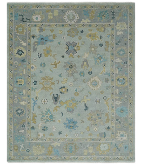 Antique Silver and Gold Vibrant Colorful Hand knotted Oushak wool Area Rug
