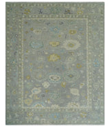 Antique Silver Hand Knotted Oushak Wool Area Rug