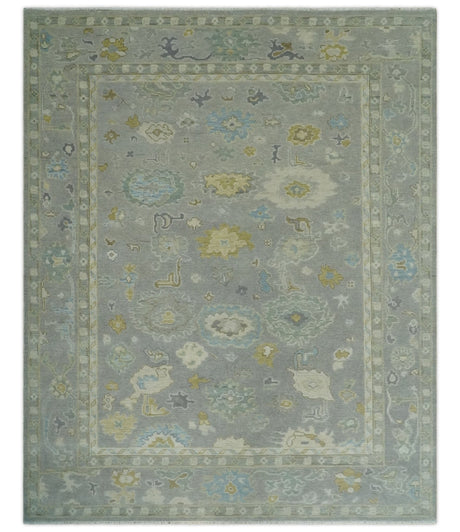 Antique Silver Hand Knotted Oushak Wool Area Rug
