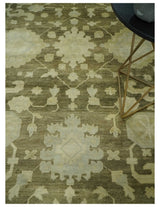 Antique Style 10x14 Hand Knotted Brown and Beige Traditional Oushak Wool Rug, Large Rug | N3751014