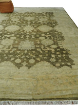 Antique Style 10x14 Hand Knotted Brown and Beige Traditional Oushak Wool Rug, Large Rug | N3751014
