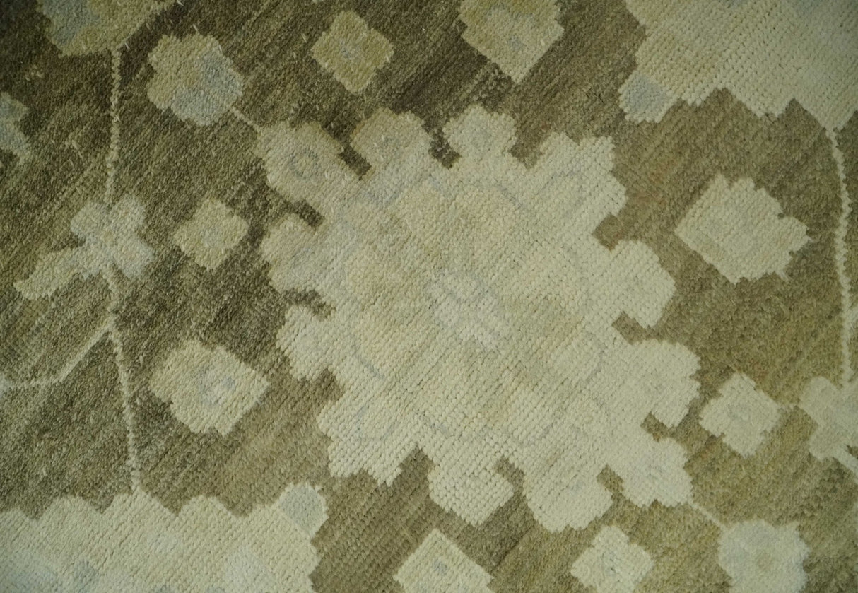 Antique Style 10x14 Hand Knotted Brown and Beige Traditional Oushak Wool Rug, Large Rug | N3751014
