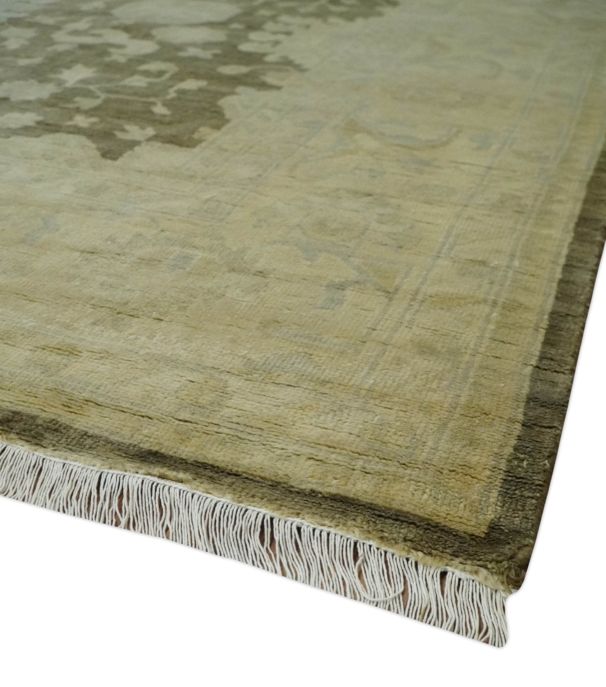 Antique Style 10x14 Hand Knotted Brown and Beige Traditional Oushak Wool Rug, Large Rug | N3751014