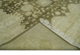 Antique Style 10x14 Hand Knotted Brown and Beige Traditional Oushak Wool Rug, Large Rug | N3751014