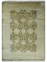 Antique Style 10x14 Hand Knotted Brown and Beige Traditional Oushak Wool Rug, Large Rug | N3751014