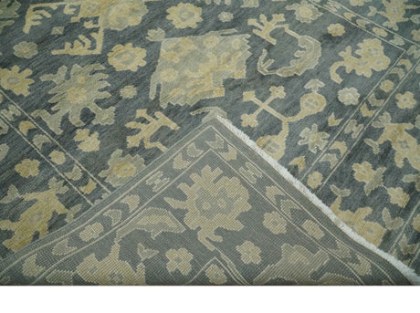 Antique Style 6x9 Hand Knotted Beige and Charcoal Traditional Wool Rug | N35669