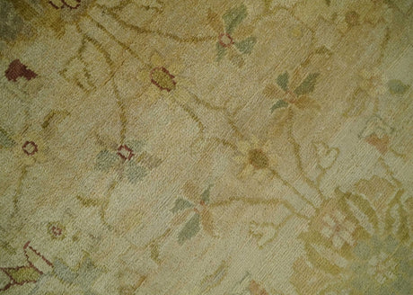 Antique Style 8x10 Hand Knotted Beige, Olive and Brown Traditional Oushak Wool Rug
