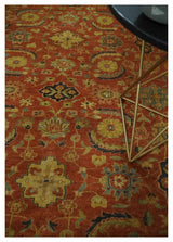 Antique Style 8x10 Rust, Black and Gold Hand Knotted Traditional Turkish Serapi Wool Area Rug