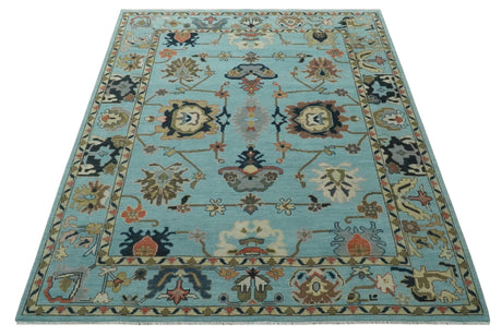 Antique Style Aqua Multi Size Hand Knotted Colorful Traditional Oushak Wool Area Rug