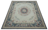 Antique Style Beige and Charcoal Aubusson design Hand Tufted 8x10 wool Area Rug