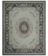 Antique Style Beige and Charcoal Aubusson design Hand Tufted 8x10 wool Area Rug