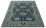 Antique style Blue and Silver Traditional Multi Size Hand Knotted Oushak Wool Rug