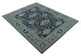 Antique style Blue and Silver Traditional Multi Size Hand Knotted Oushak Wool Rug