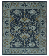Antique style Blue and Silver Traditional Multi Size Hand Knotted Oushak Wool Rug