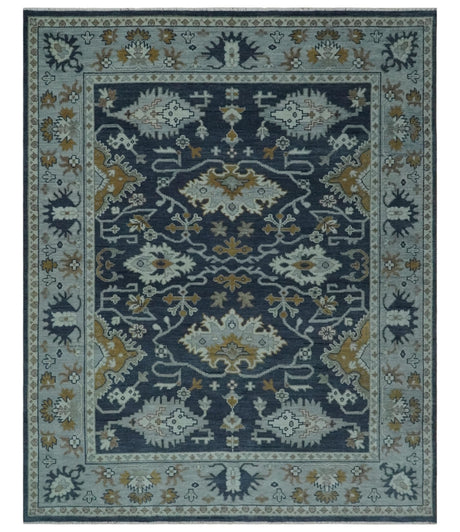 Antique style Blue and Silver Traditional Multi Size Hand Knotted Oushak Wool Rug