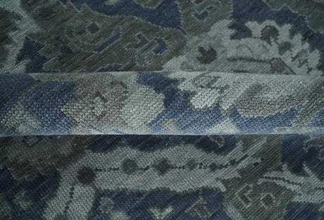 Antique style Blue, Charcoal and Silver Hand Knotted dragon Oushak Wool Area Rug