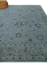 Antique style Blue, Silver and Charcoal Hand Knotted Oushak Wool Area Rug