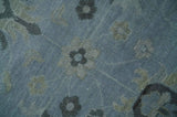 Antique style Blue, Silver and Charcoal Hand Knotted Oushak Wool Area Rug