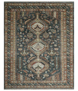 Antique Style Charcoal, Beige and Rust Hand knotted Custom Made wool Area Rug