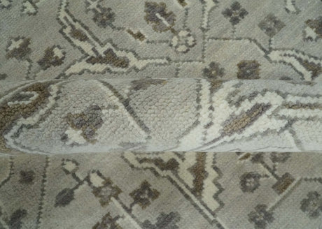 Antique Style Custom Made Traditional Silver and Brown Oriental Oushak Wool Area Rug