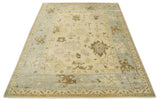 Antique Style Fine 9x13 Hand Knotted Beige, Silver and Brown Traditional Wool Rug