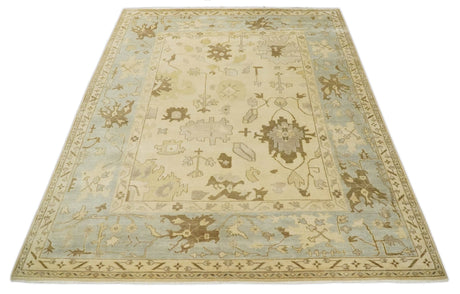 Antique Style Fine 9x13 Hand Knotted Beige, Silver and Brown Traditional Wool Rug
