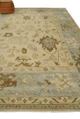 Antique Style Fine 9x13 Hand Knotted Beige, Silver and Brown Traditional Wool Rug