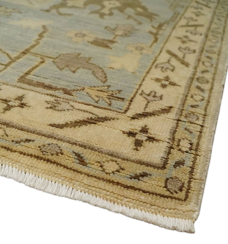 Antique Style Fine 9x13 Hand Knotted Beige, Silver and Brown Traditional Wool Rug