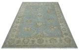 Antique style Gray and Beige Hand knotted Traditional Oushak wool Area Rug