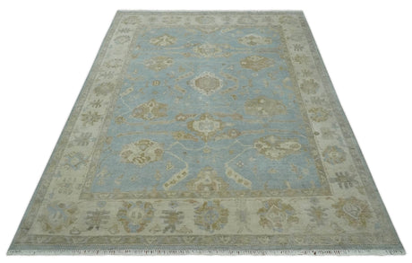 Antique style Gray and Beige Hand knotted Traditional Oushak wool Area Rug