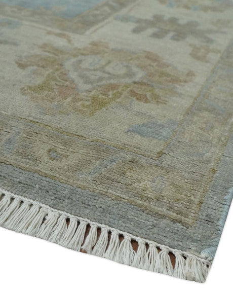 Antique style Gray and Beige Hand knotted Traditional Oushak wool Area Rug