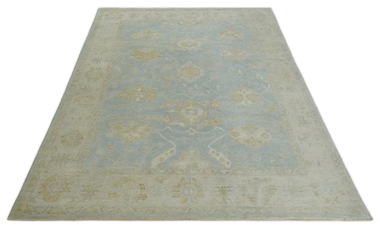 Antique style Gray, Beige and Olive 9x12 Hand knotted Oushak wool Area Rug