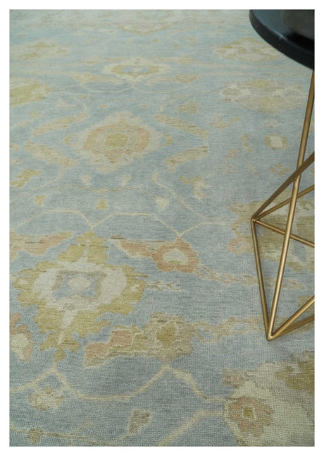 Antique style Gray, Beige and Olive 9x12 Hand knotted Oushak wool Area Rug