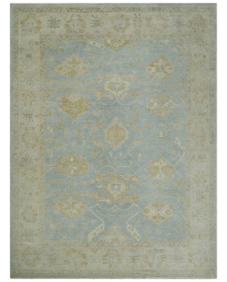 Antique style Gray, Beige and Olive 9x12 Hand knotted Oushak wool Area Rug