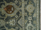 Antique style Gray, Ivory and Olive Hand knotted Traditional Oushak wool Area Rug