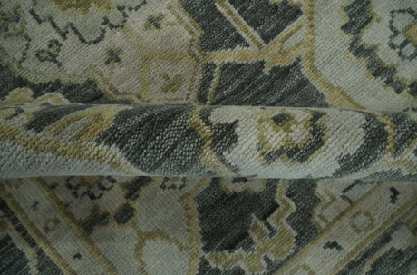 Antique style Gray, Ivory and Olive Hand knotted Traditional Oushak wool Area Rug