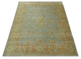 Antique style Gray, Rust and Green Hand Knotted 8x10 Oriental Oushak wool Area Rug