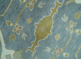 Antique Style Grayish Blue and Ivory Hand Knotted Custom Made Wool Rug