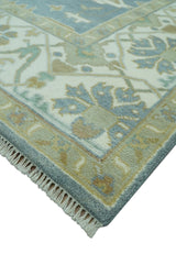 Antique Style Grayish Blue and Ivory Hand Knotted Custom Made Wool Rug