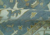 Antique Style Grayish Blue and Ivory Hand Knotted Custom Made Wool Rug