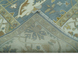 Antique Style Grayish Blue and Ivory Hand Knotted Custom Made Wool Rug