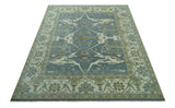 Antique Style Grayish Blue and Ivory Hand Knotted Custom Made Wool Rug
