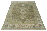 Antique Style Green, Ivory and Beige Hand knotted 9x12 wool Area Rug