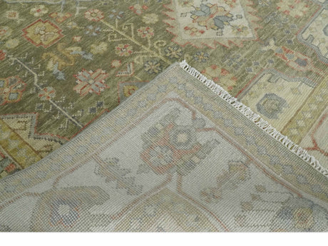 Antique Style Green, Ivory and Beige Hand knotted 9x12 wool Area Rug