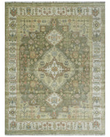 Antique Style Green, Ivory and Beige Hand knotted Heriz Serapi Multi Size wool Area Rug