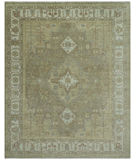 Antique Style Green, Ivory and Beige Hand knotted Heriz Serapi Multi Size wool Area Rug