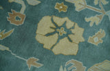 Antique Style Hand Knotted Teal and Ivory Oushak Multi Size wool Rug