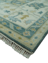 Antique Style Hand Knotted Teal and Ivory Oushak Multi Size wool Rug