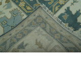 Antique Style Hand Knotted Teal and Ivory Oushak Multi Size wool Rug